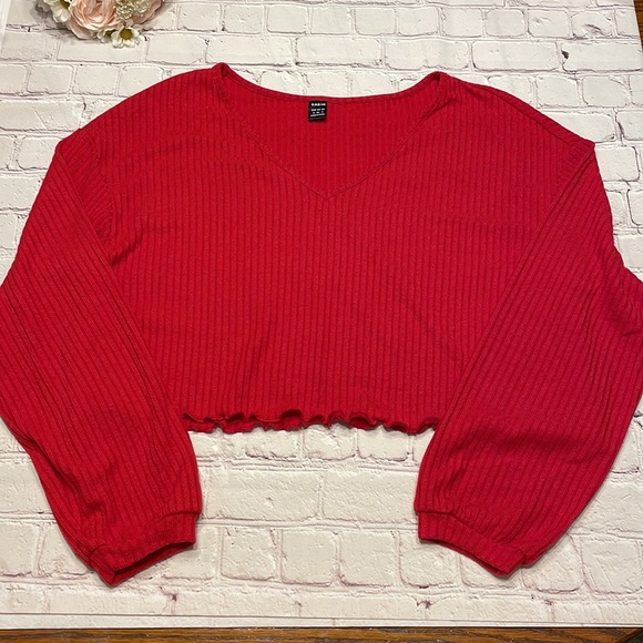 NWOT Shein Felegant Lettuce Trim Drop Shoulder Rib-Knit Tee - Picture 7 of 9